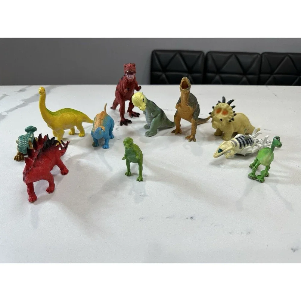 Lot of 11 Plastic Dinosaur Figures Pretend Play Toy Set, Ages 3-7